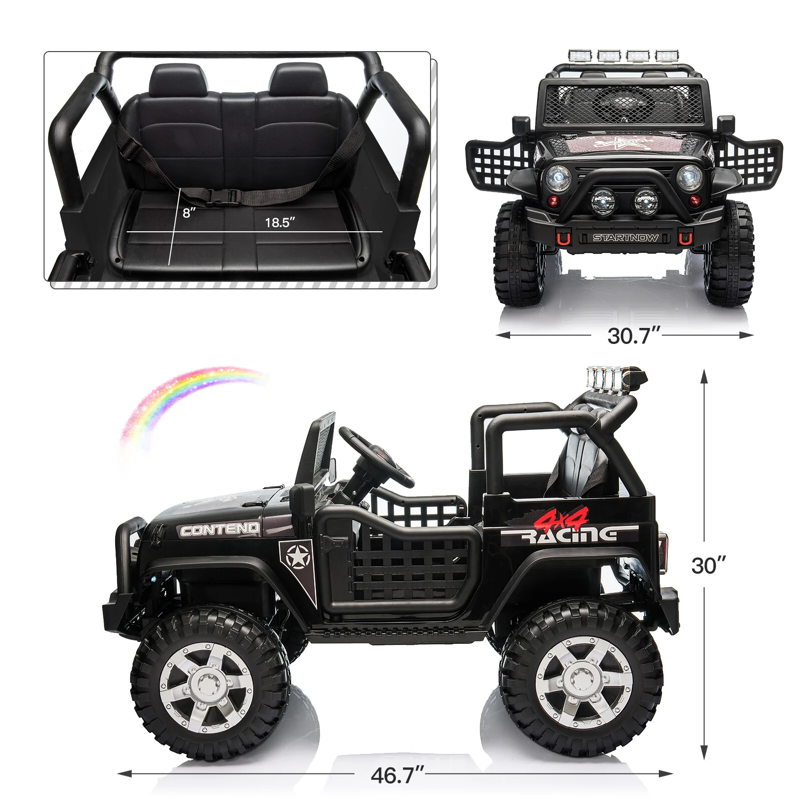 12V Electric Kids Ride-On Jeep Car with Bluetooth USB and Remote Control, 2-Seater Toy Vehicle - Image 11
