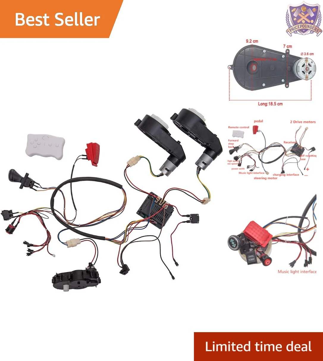 12V Kids Ride-On Car Wiring Harness with Complete Remote Control Accessory Set