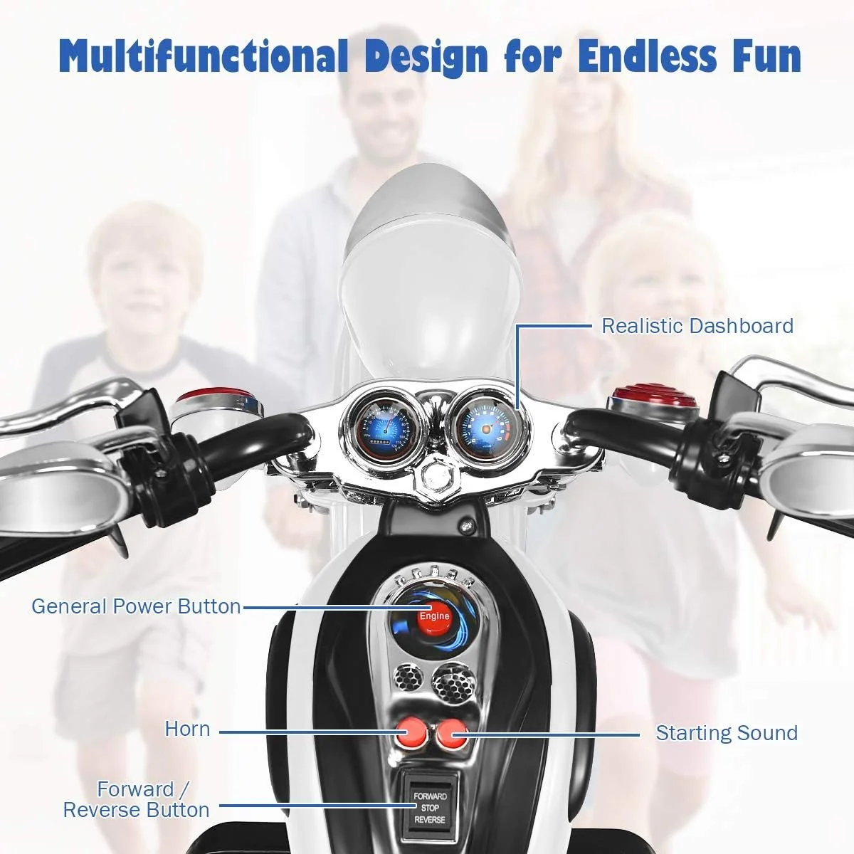 Electric White Chopper Motorcycle for Kids, 6V Powered - Image 6
