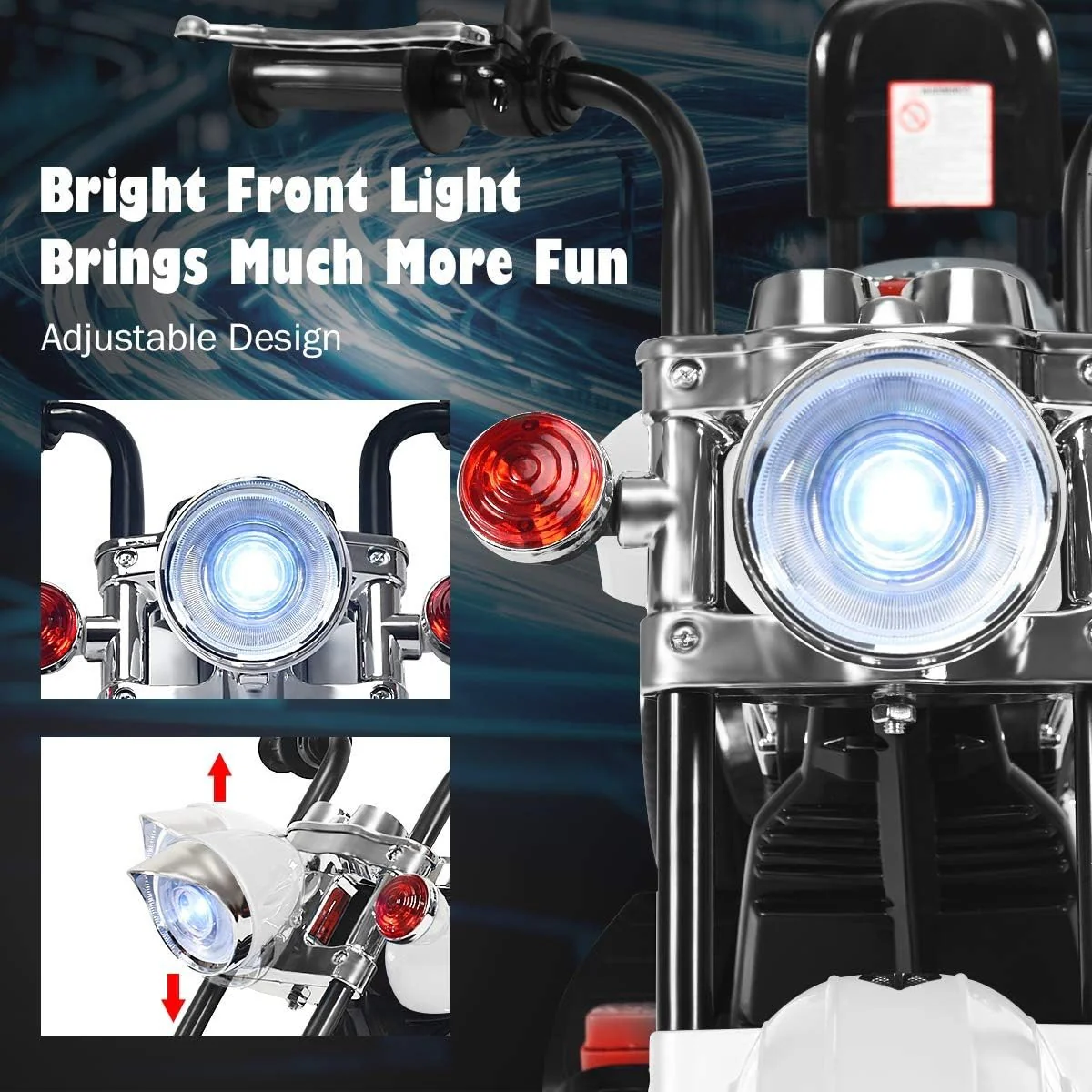 Electric White Chopper Motorcycle for Kids, 6V Powered - Image 8