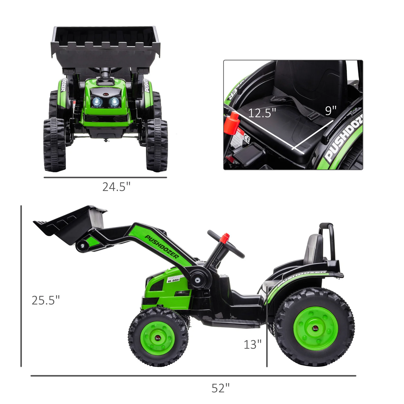 6V Rechargeable Green Ride-On Kids Construction Excavator Tractor Toy - Image 3