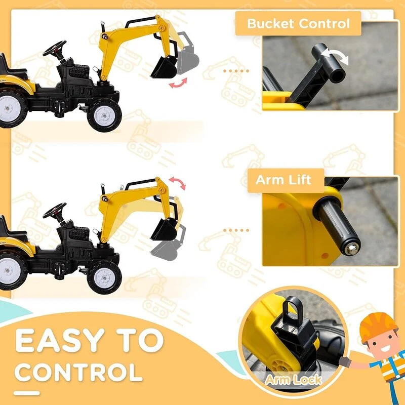 Kids Ride-On Excavator Truck Toy with Pedal, Horn, and Detachable Trailer - Image 4