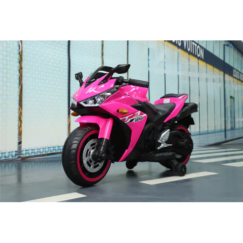 12V Pink Kids Electric Ride-On Dirt Bike with Training Wheels - Image 7