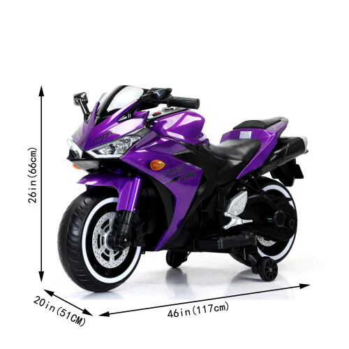 12V Electric Kids Ride-On Dirt Bike with Training Wheels Purple - Image 2