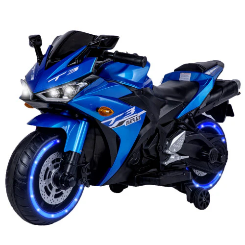 12V Electric Kids Ride-On Dirt Bike with Training Wheels Blue