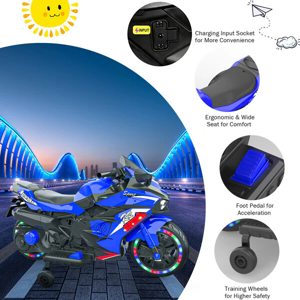 12V Kids Electric Ride On Dirt Bike with Training Wheels, Lights, and Music - Image 14