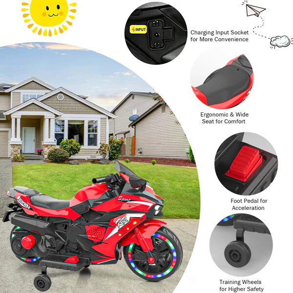 12V Kids Electric Ride On Dirt Bike with Training Wheels, Lights, and Music - Image 31