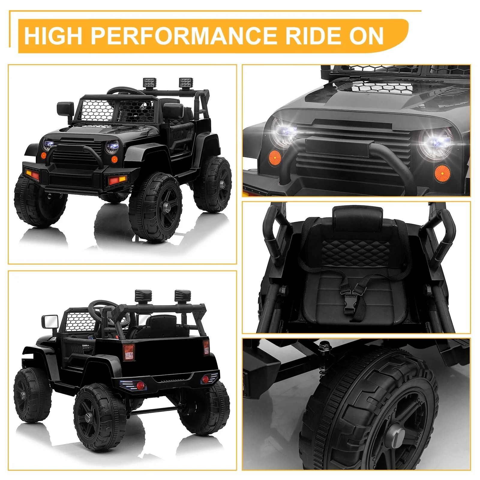 12V Kids Dual Drive Ride-On Jeep with 2.4G Parental Remote Control and LED Lights Black - Image 4
