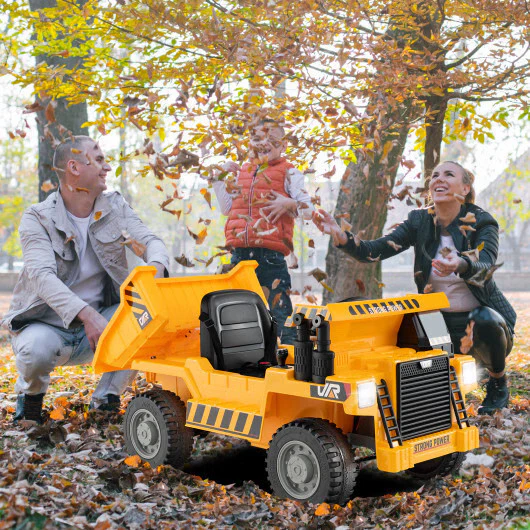 Green 12V Electric Dump Bed Ride-On Truck for Kids - Image 7