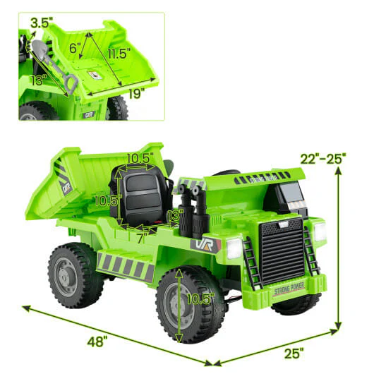 Electric Green Ride-On Dump Truck with Functional Dump Bed for Kids - Image 4