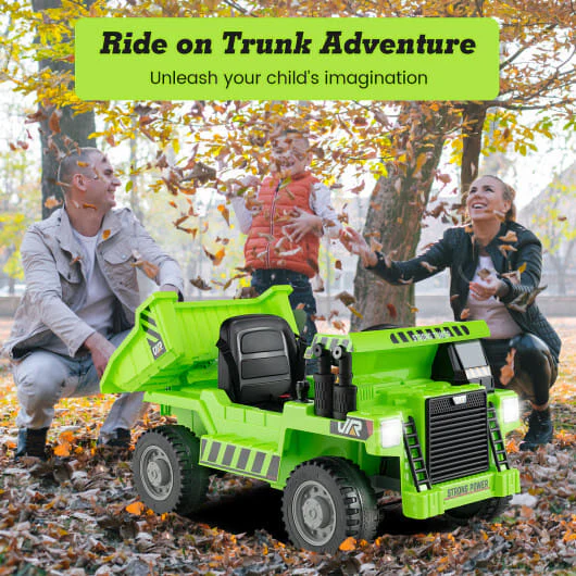 Electric Green Ride-On Dump Truck with Functional Dump Bed for Kids - Image 5