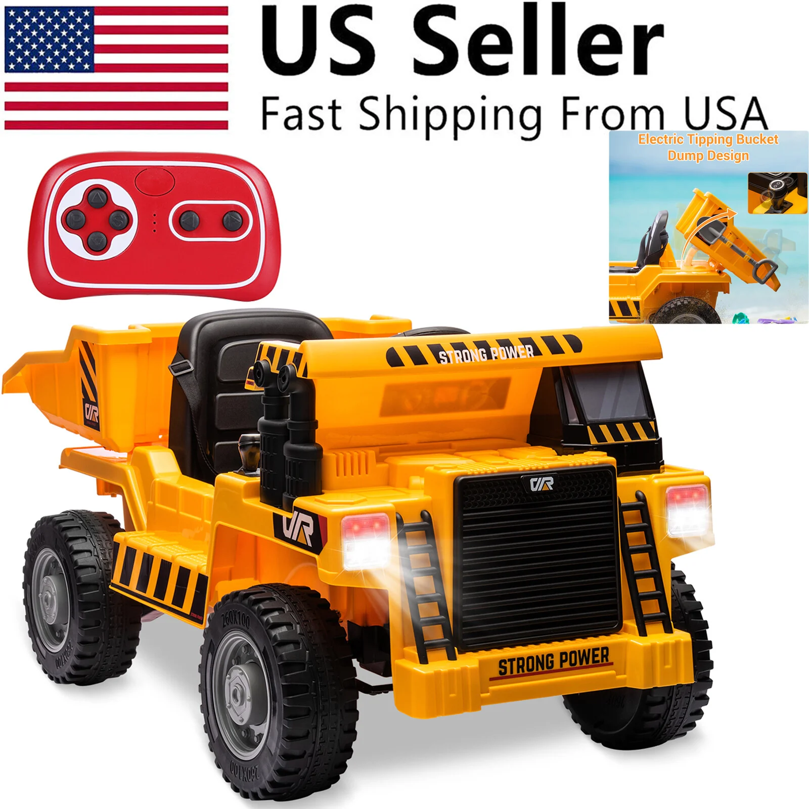 12V Electric Ride-On Kids RC Dump Truck Construction Tractor with Bucket