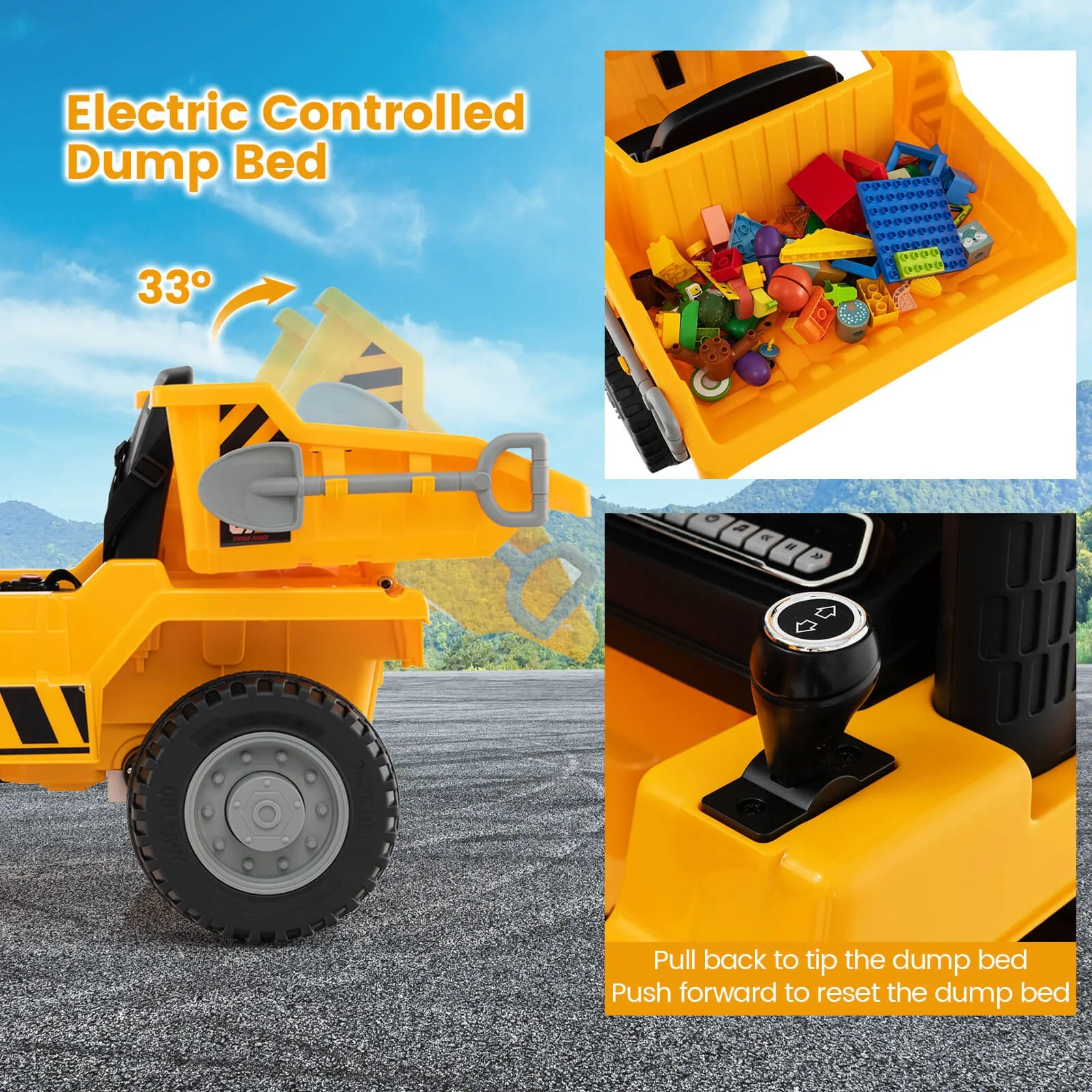 Kids Ride-On Dump Truck with Wireless Connection, Music, LED Lights, and Soft Start - Image 6
