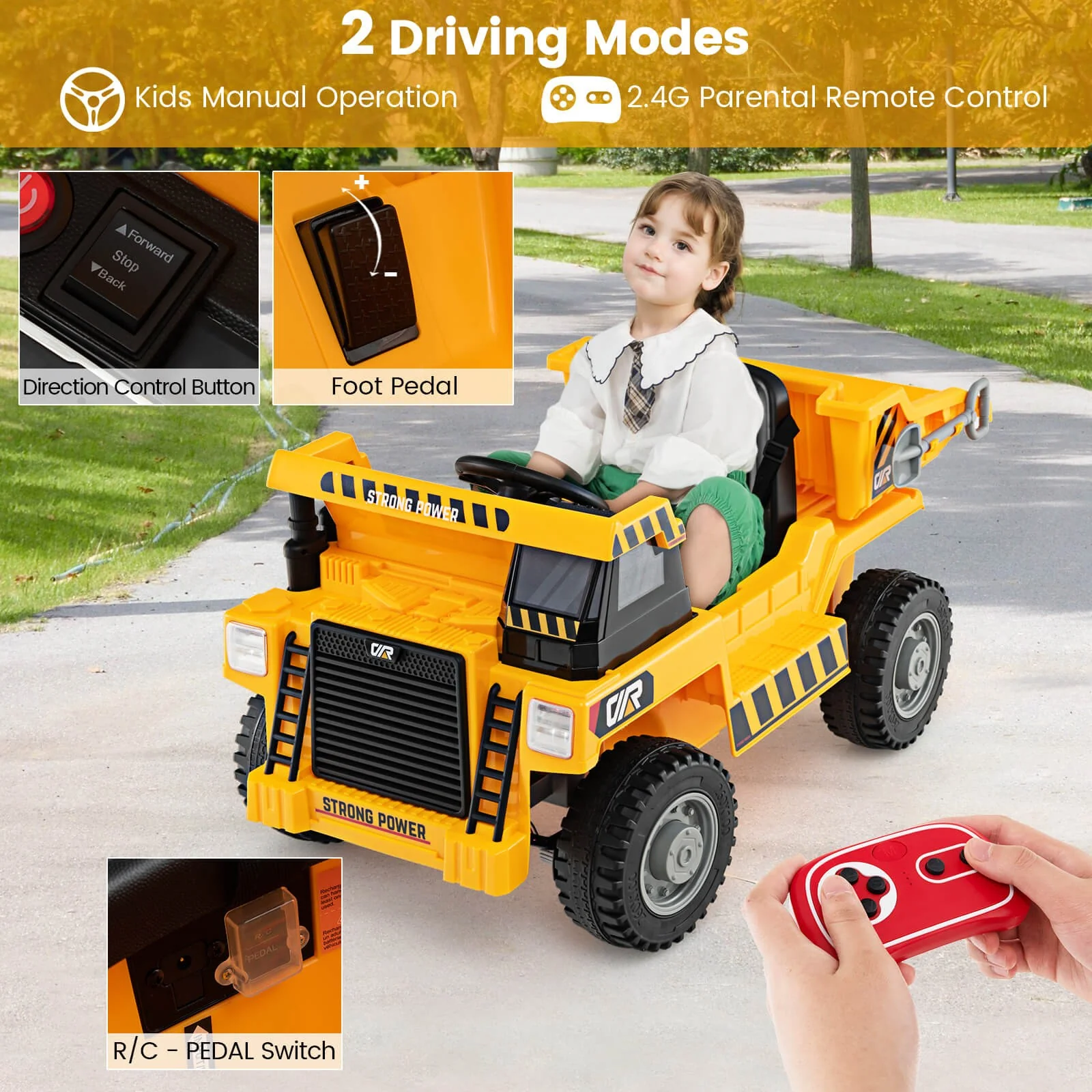 Kids Ride-On Dump Truck with Wireless Connection, Music, LED Lights, and Soft Start - Image 8
