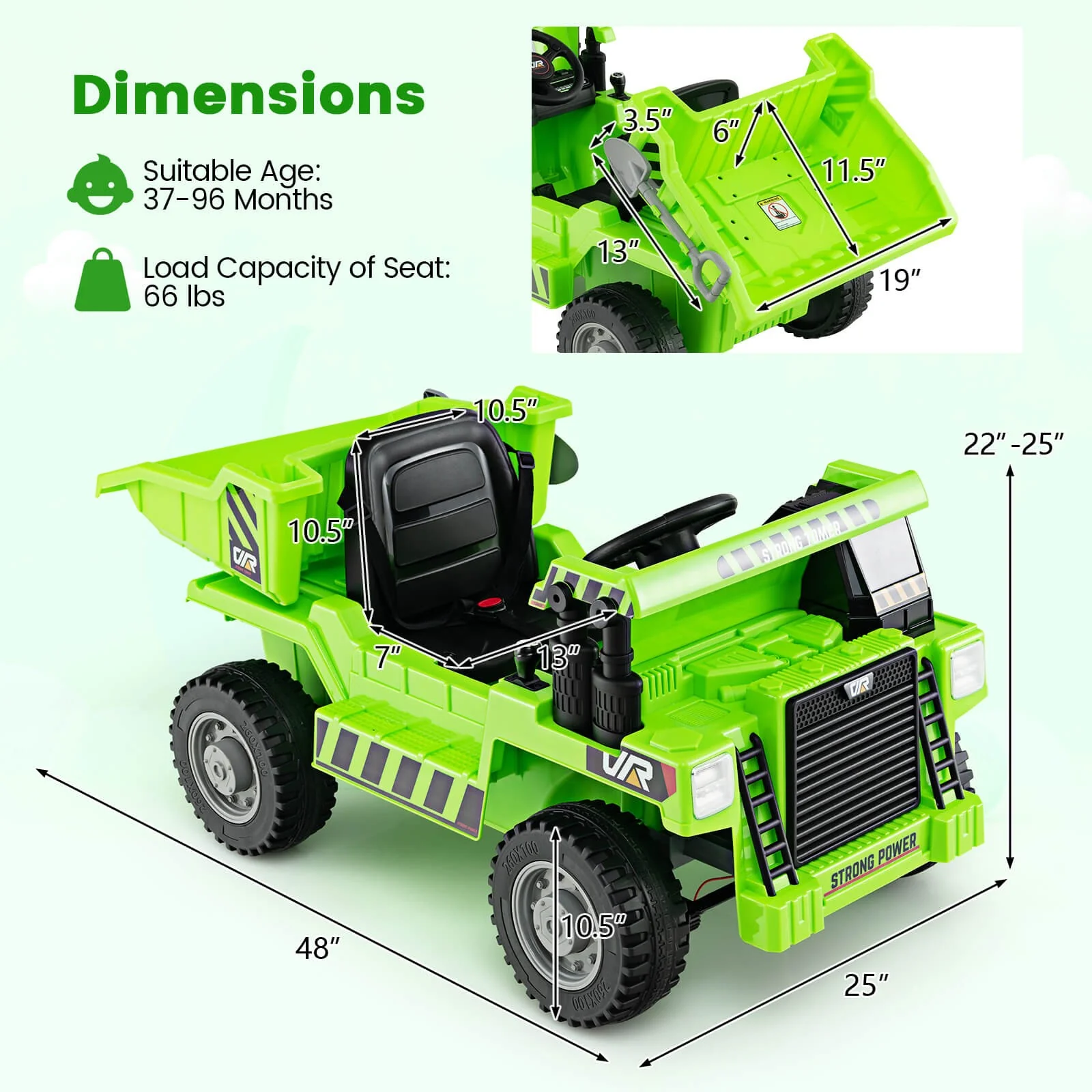 Kids Ride-On Dump Truck with Wireless Connection, Music, LED Lights, and Soft Start - Image 2