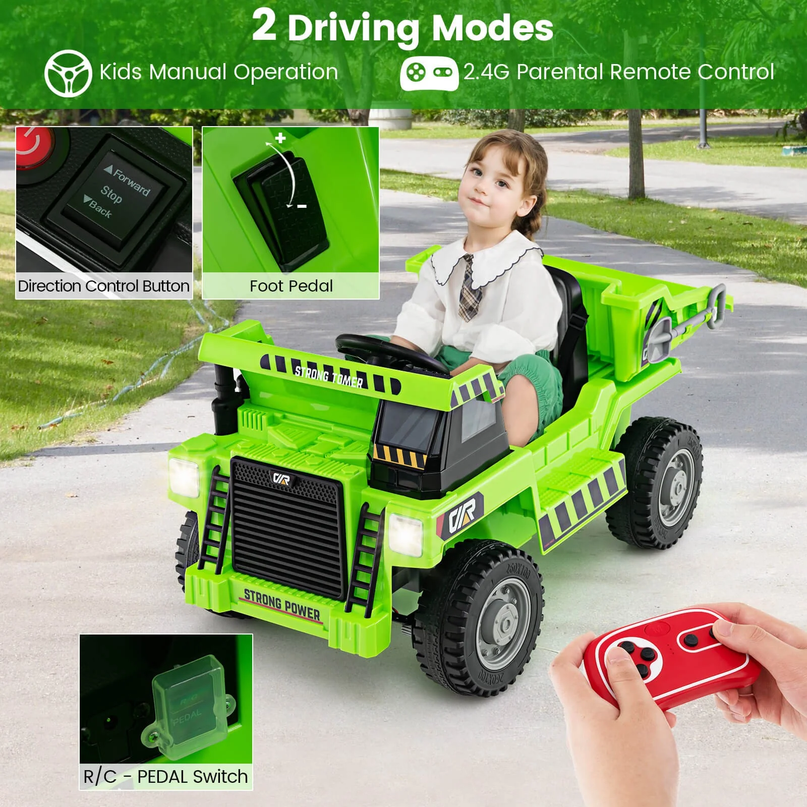 Kids Ride-On Dump Truck with Wireless Connection, Music, LED Lights, and Soft Start - Image 6