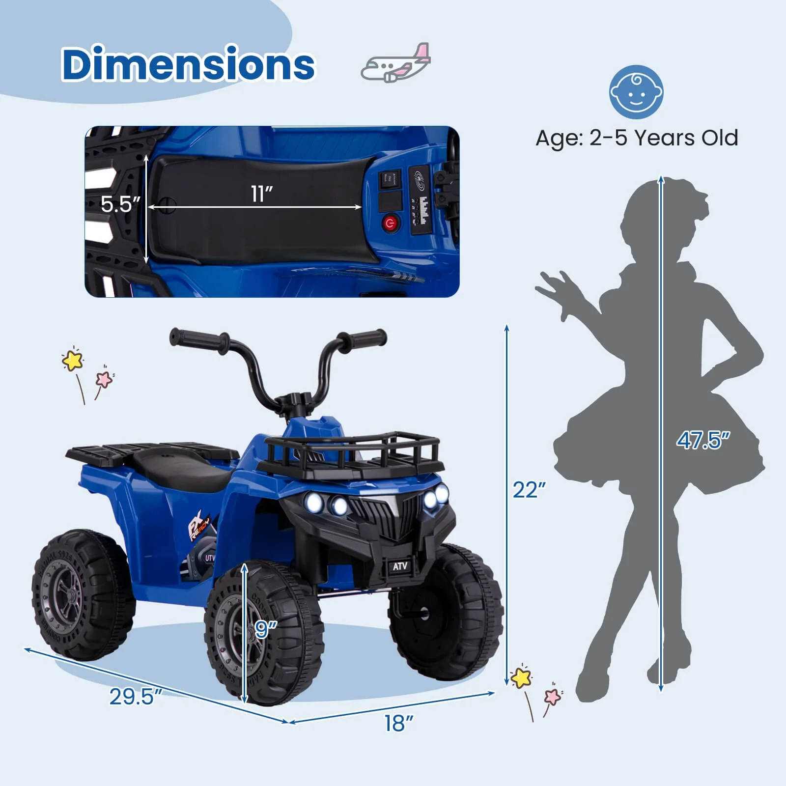 Kids Electric 6V Ride-On ATV 4-Wheeler Quad Car with One-Button Start and Tread Tires - Image 2