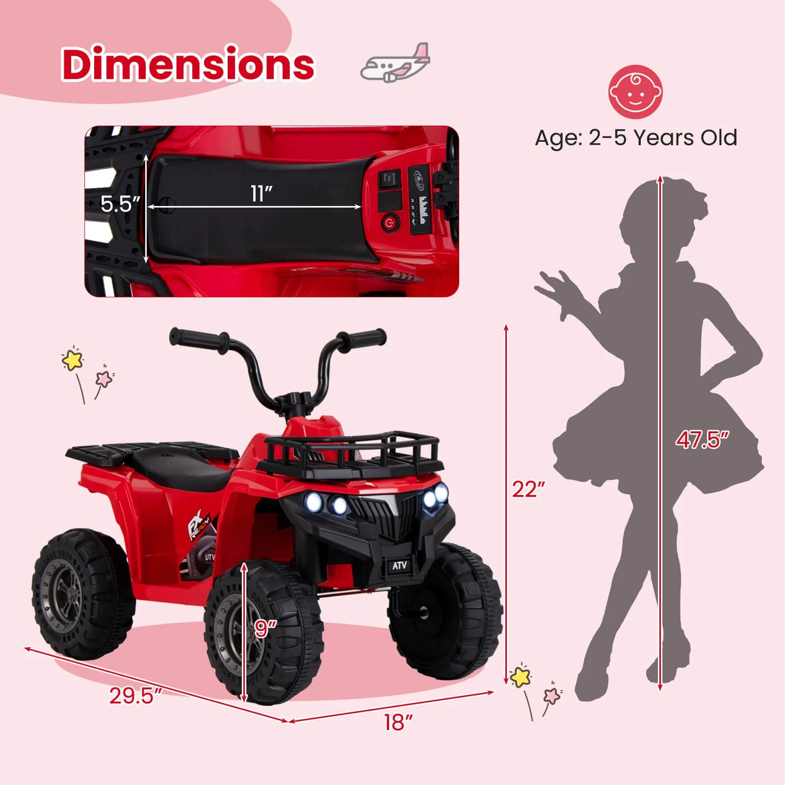 Electric 6V Kids Ride-On 4-Wheeler ATV Quad Car with One-Button Start and Treaded Tires - Image 2