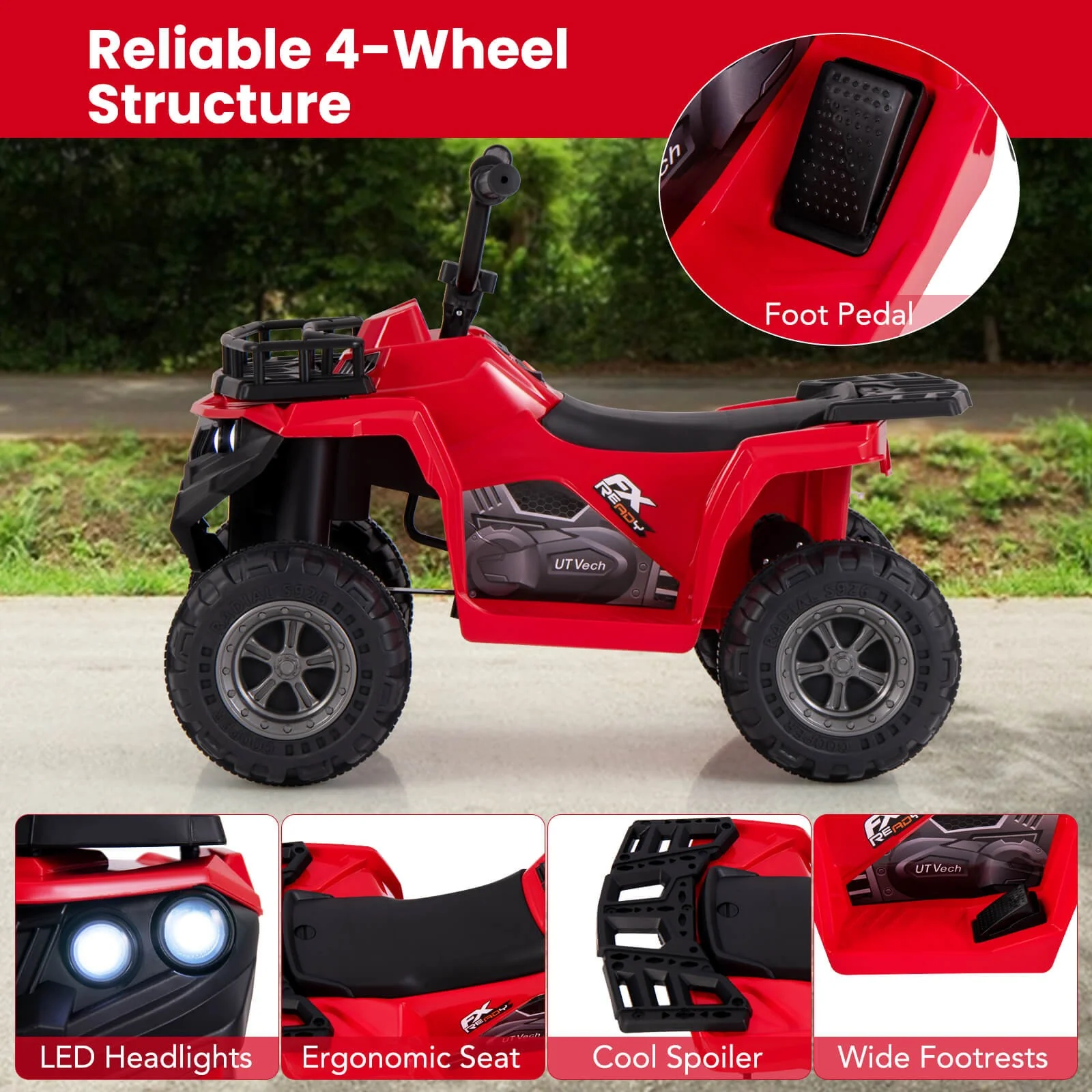 Electric 6V Kids Ride-On 4-Wheeler ATV Quad Car with One-Button Start and Treaded Tires - Image 7