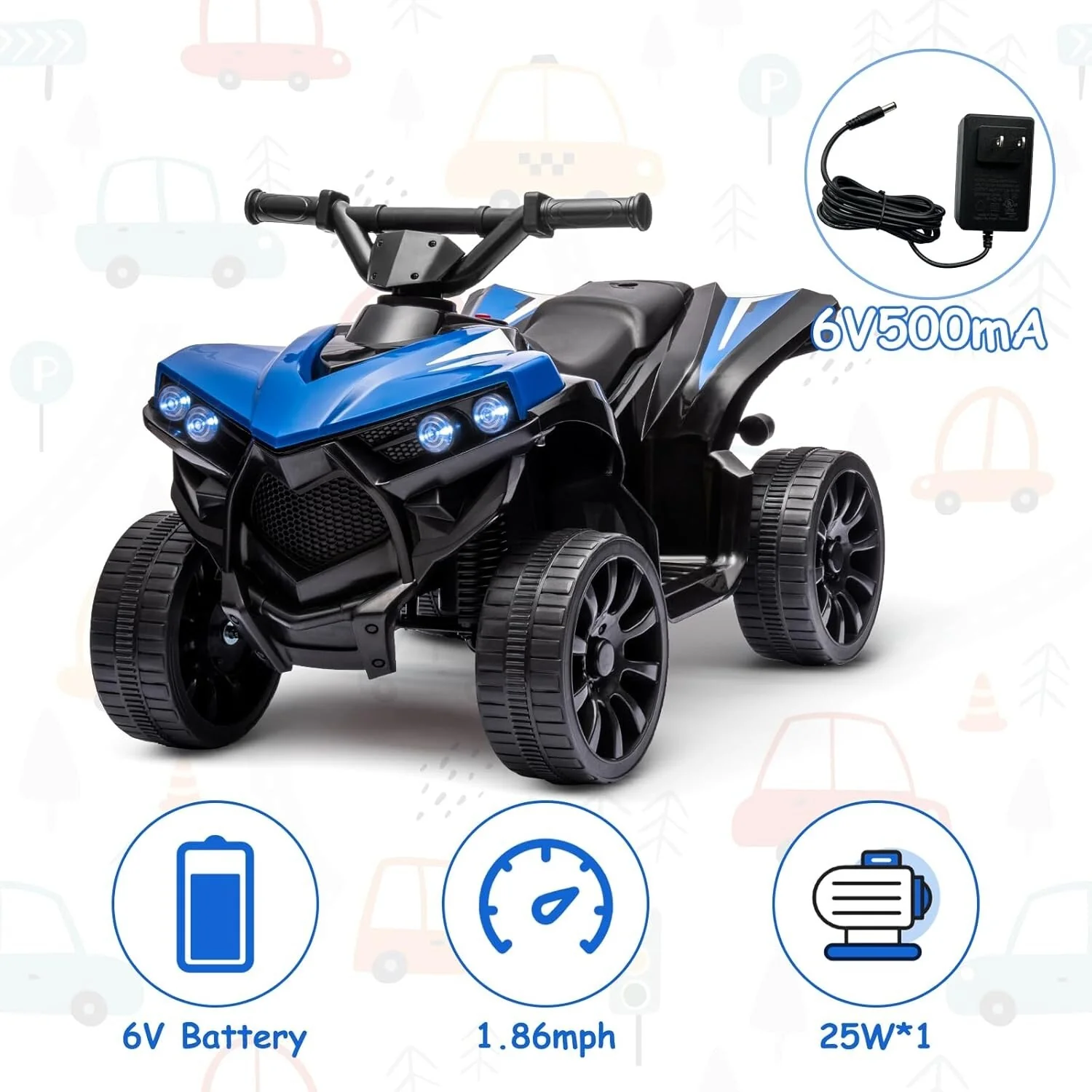Kids Electric Ride-On Off-Road ATV Quad Car 6V Battery Powered Blue, Supports 55 lbs - Image 5