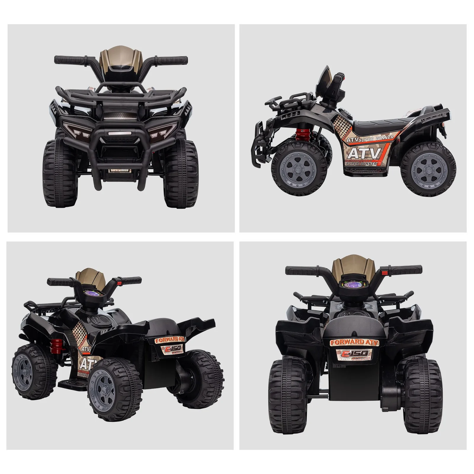 Electric Kids Ride-On Four-Wheeler ATV Quad with Music Black - Image 10