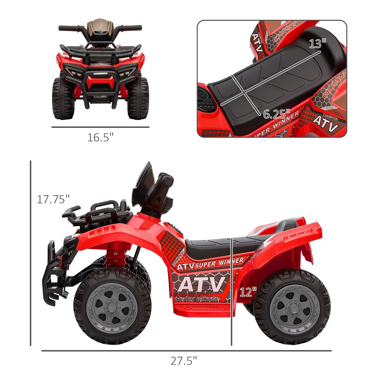Electric Kids Ride-On Four Wheeler ATV Quad with Music - Red - Image 2