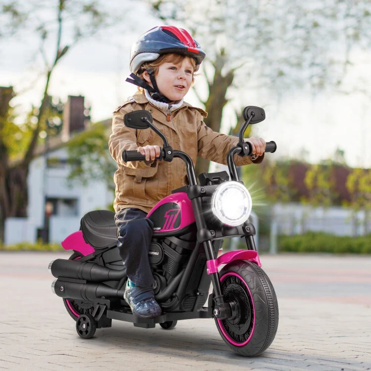 Kids Electric Ride-On Motorcycle with LED Headlight and Training Wheels - Image 3