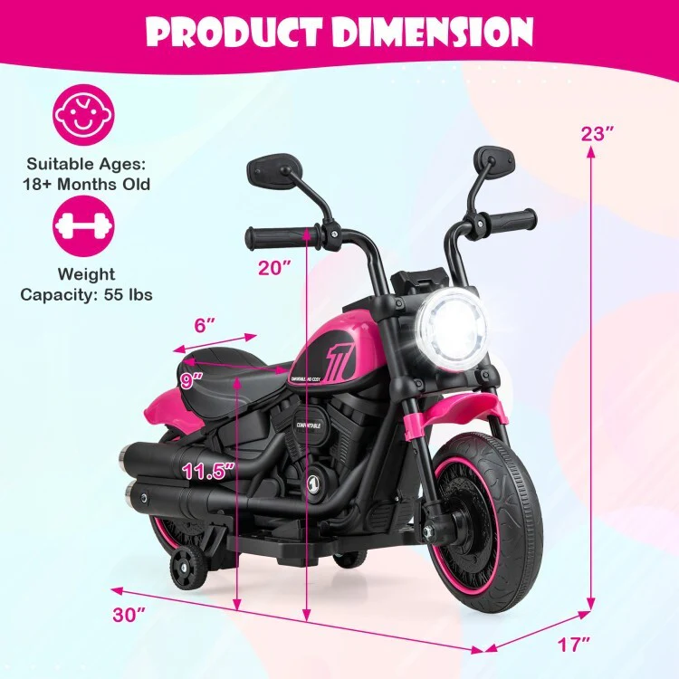 Kids Electric Ride-On Motorcycle with LED Headlight and Training Wheels - Image 4