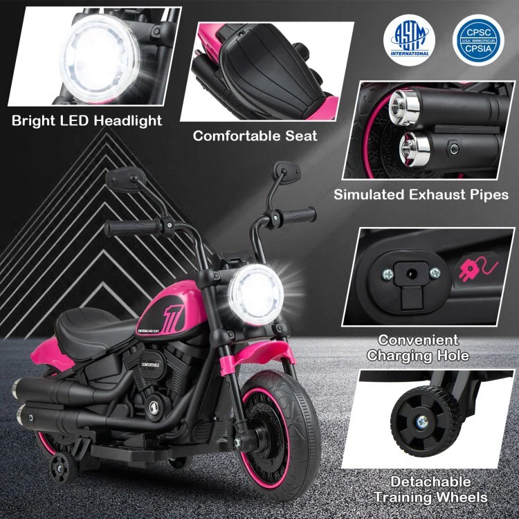 Kids Electric Ride-On Motorcycle with LED Headlight and Training Wheels - Image 6