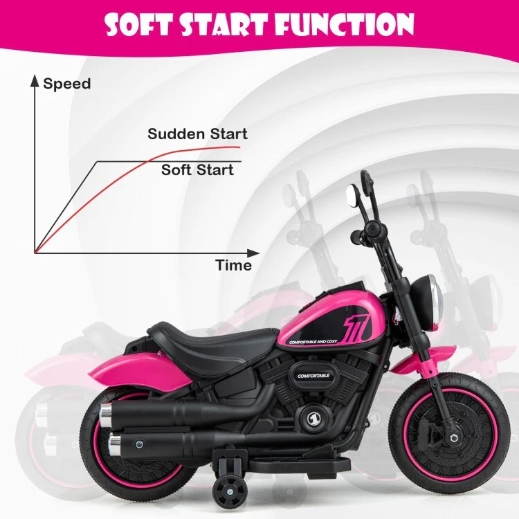 Kids Electric Ride-On Motorcycle with LED Headlight and Training Wheels - Image 8