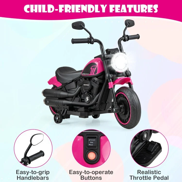 Kids Electric Ride-On Motorcycle with LED Headlight and Training Wheels - Image 9