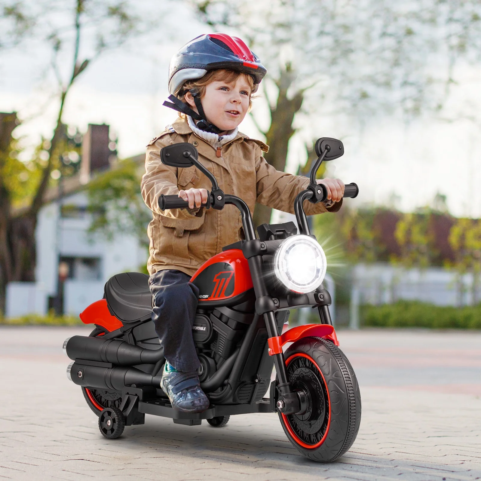 Kids Electric Ride-On Motorcycle with Removable Training Wheels and LED Headlight - Image 10