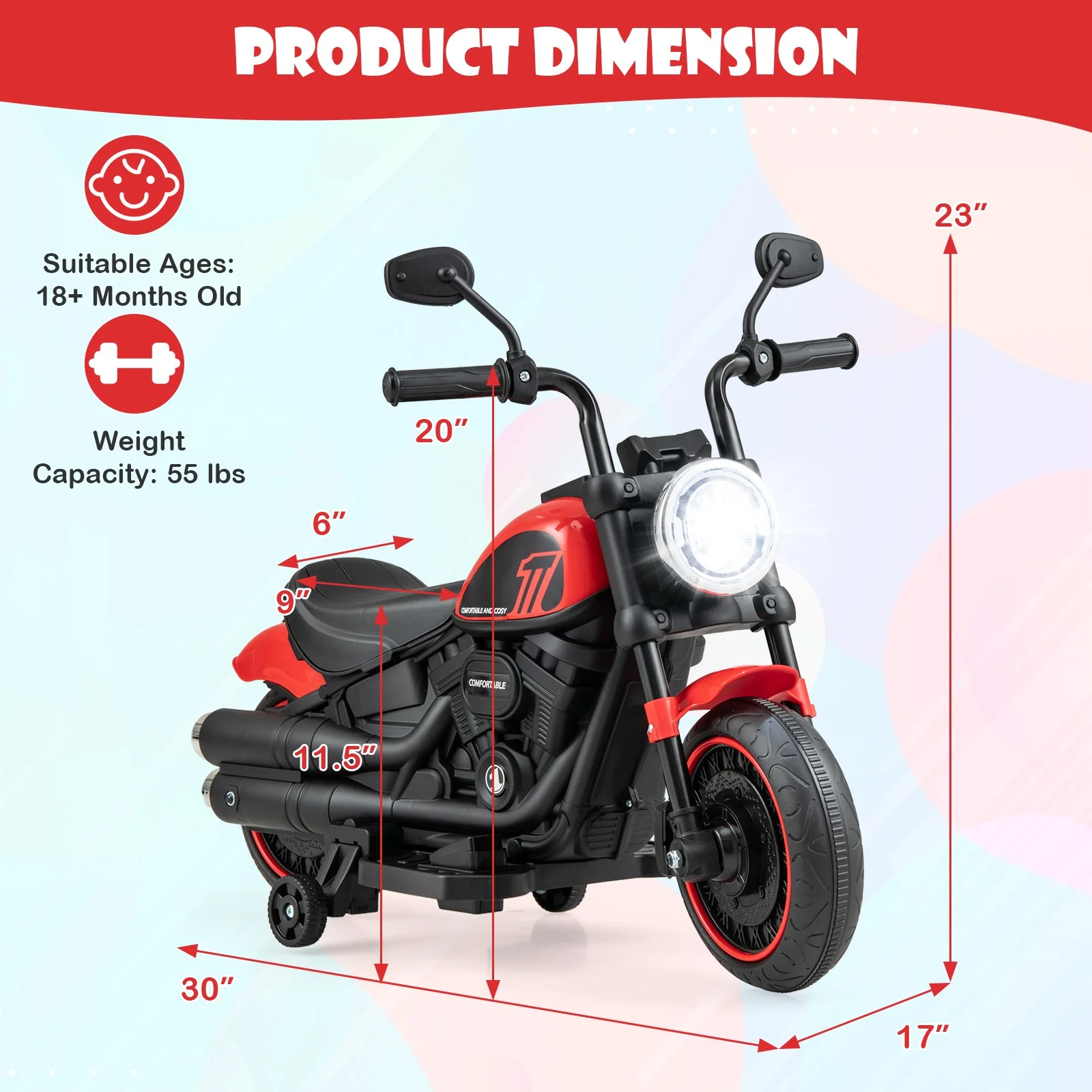 Kids Electric Ride-On Motorcycle with Removable Training Wheels and LED Headlight - Image 2