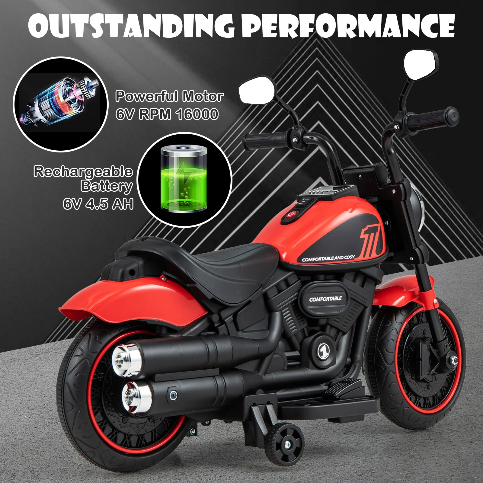 Kids Electric Ride-On Motorcycle with Removable Training Wheels and LED Headlight - Image 6