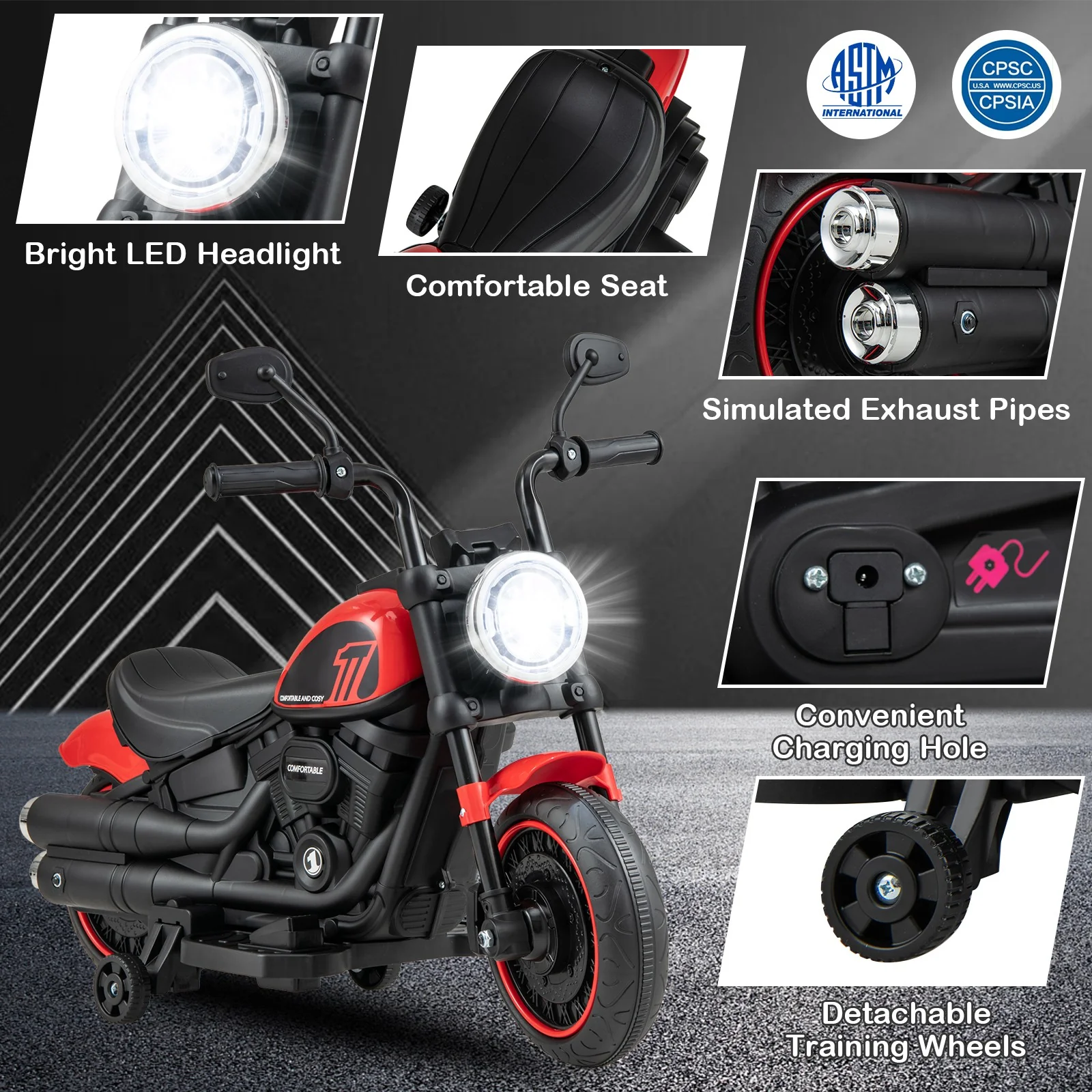 Kids Electric Ride-On Motorcycle with Removable Training Wheels and LED Headlight - Image 8