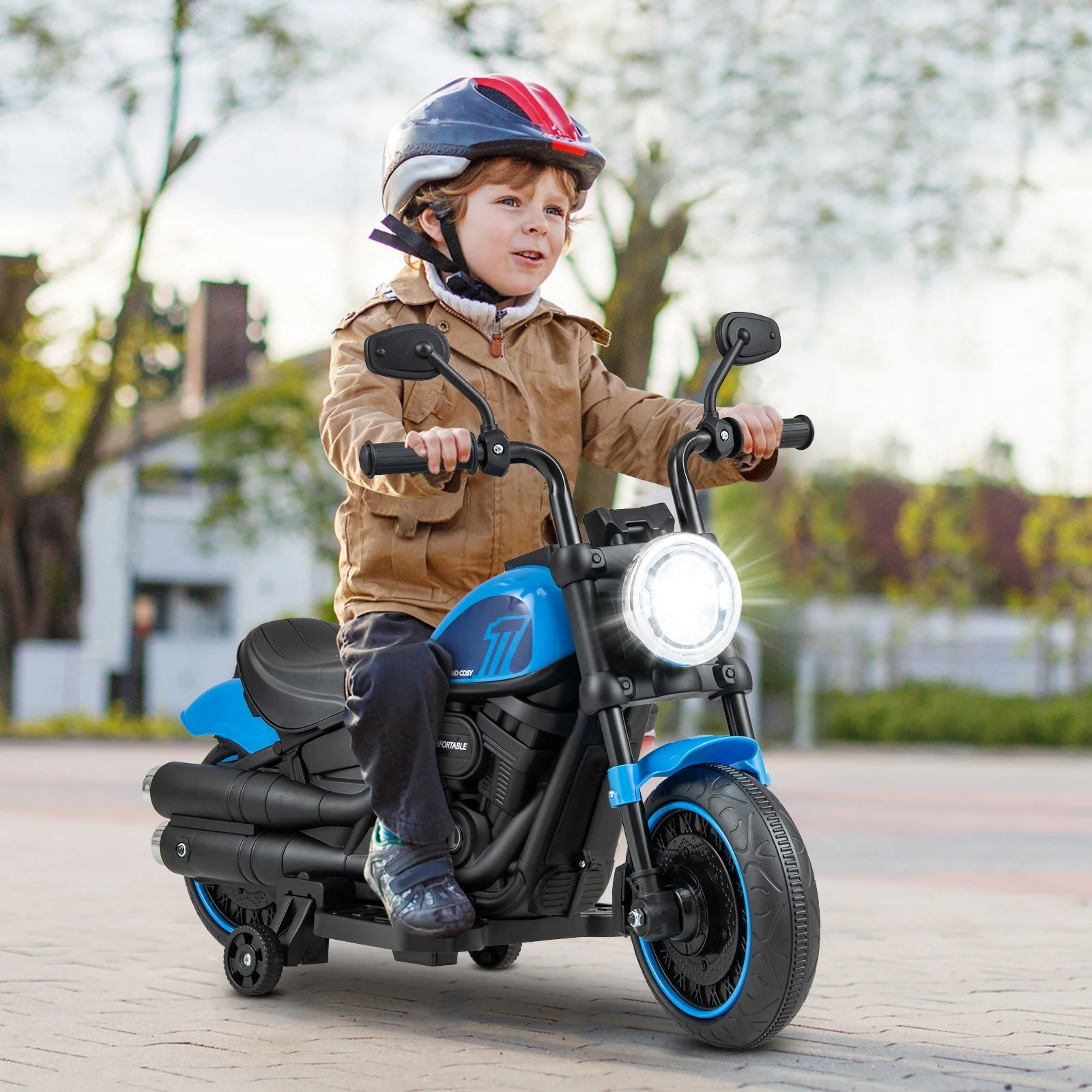Kids Electric Ride-On Motorcycle with Removable Training Wheels and LED Headlight - Image 10