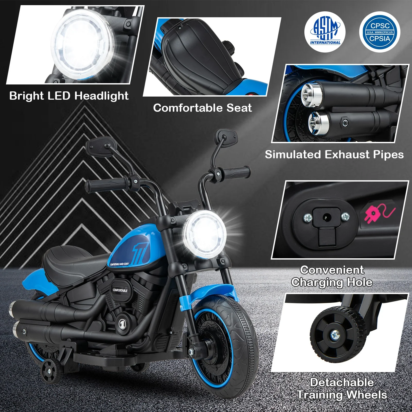 Kids Electric Ride-On Motorcycle with Removable Training Wheels and LED Headlight - Image 9