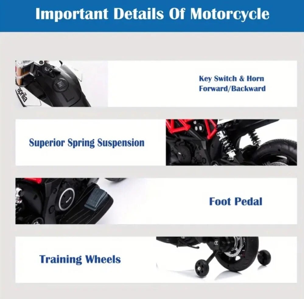 Electric Kids Ride-On Motorcycle with Training Wheels, Lights, Sounds, and Music - Image 6