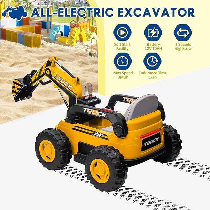 12V Kids Electric Ride-On Excavator Toy with 4WD and 10AH Battery for Outdoor Play - Image 7