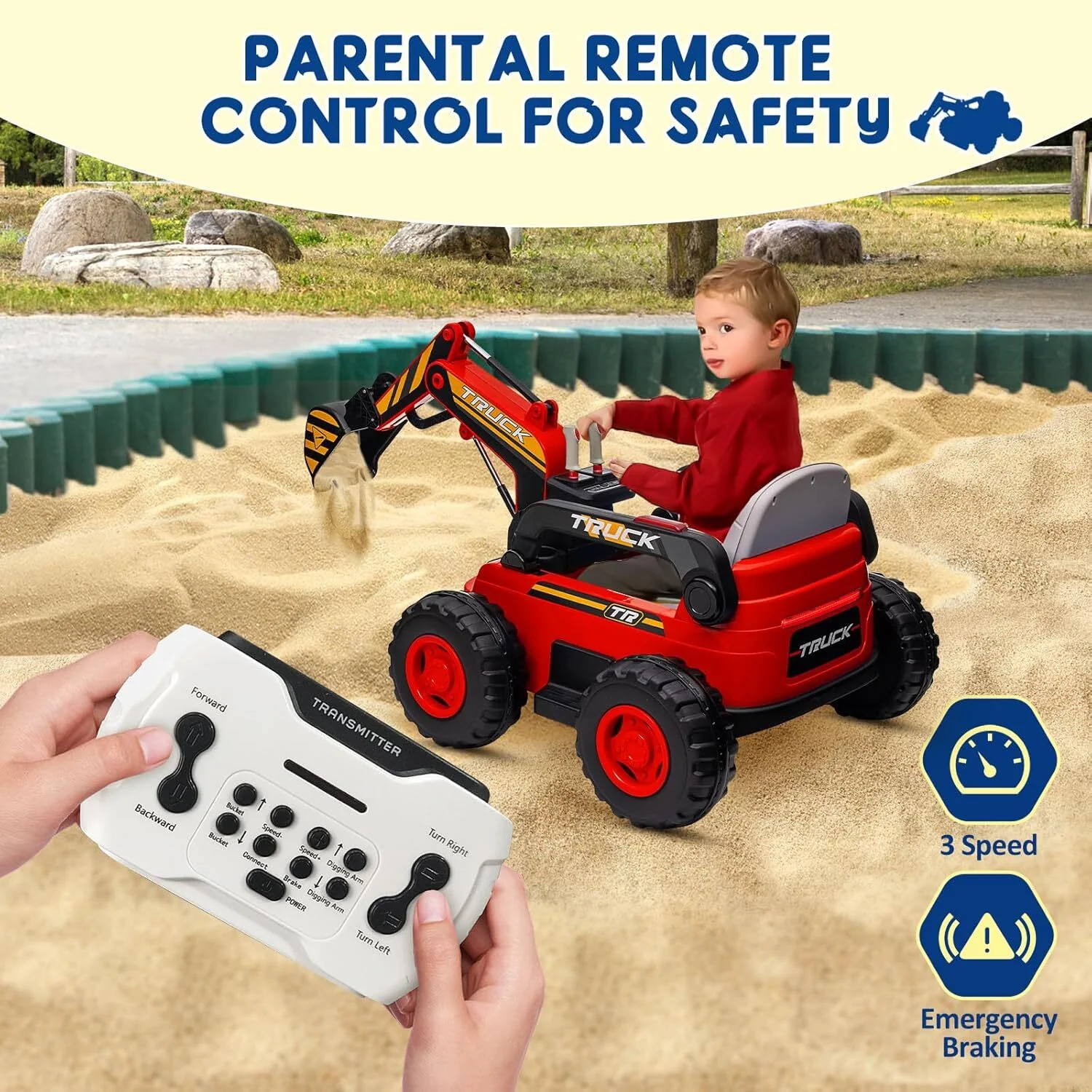 12V Kids Ride-On Excavator 4WD Battery-Powered Sand Digger with Remote Control - Image 11