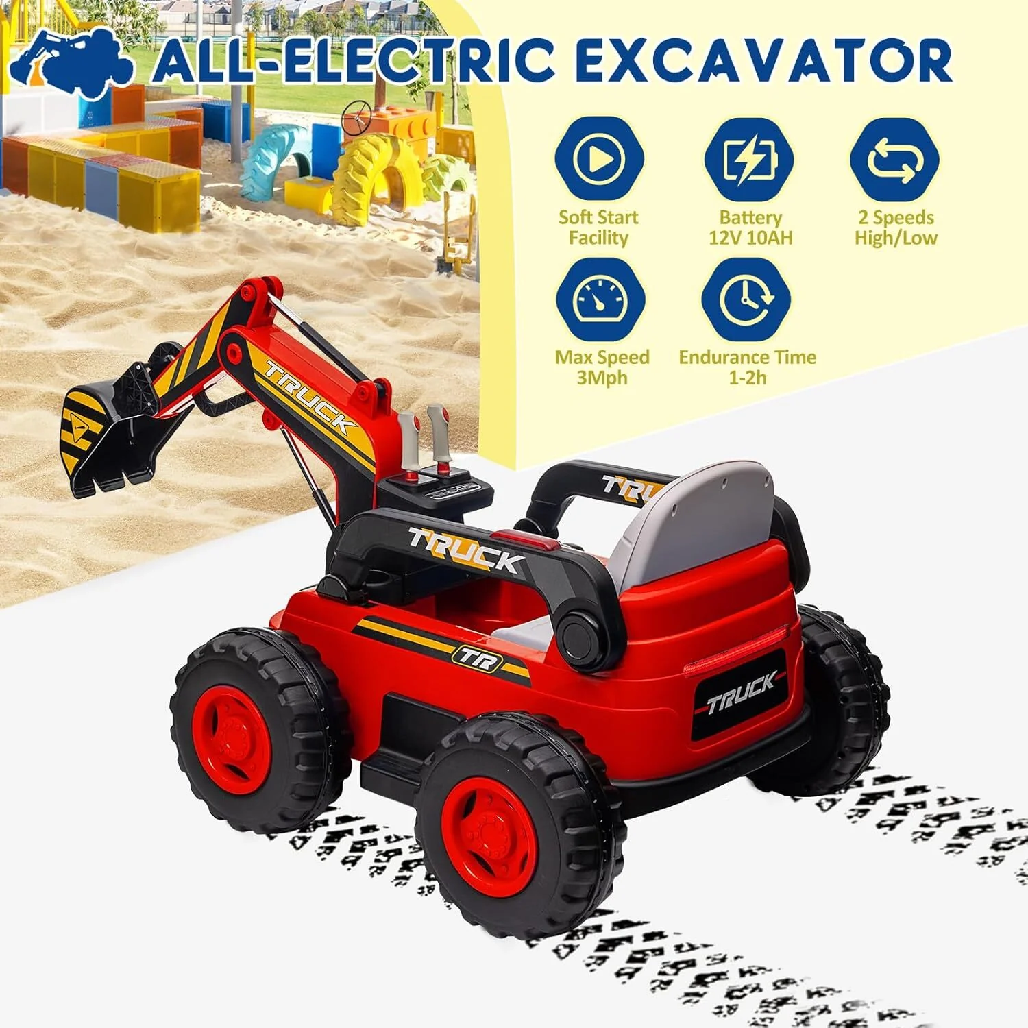 12V Kids Ride-On Excavator 4WD Battery-Powered Sand Digger with Remote Control - Image 14