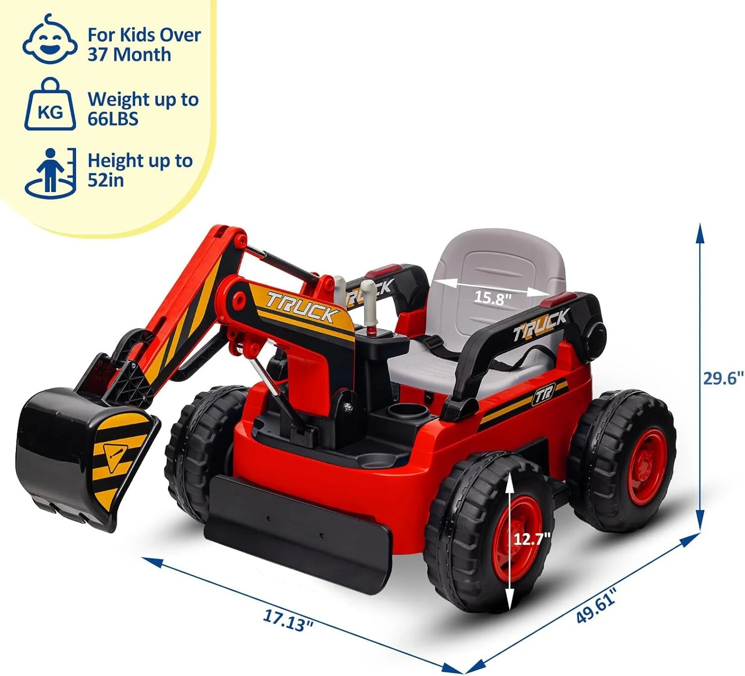 12V Kids Ride-On Excavator 4WD Battery-Powered Sand Digger with Remote Control - Image 15