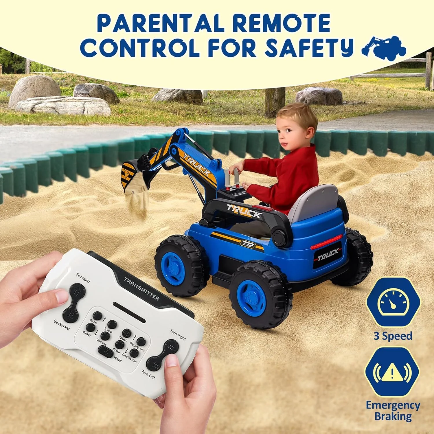 12V Kids Ride-On Excavator 4WD Battery-Powered Sand Digger with Remote Control - Image 18