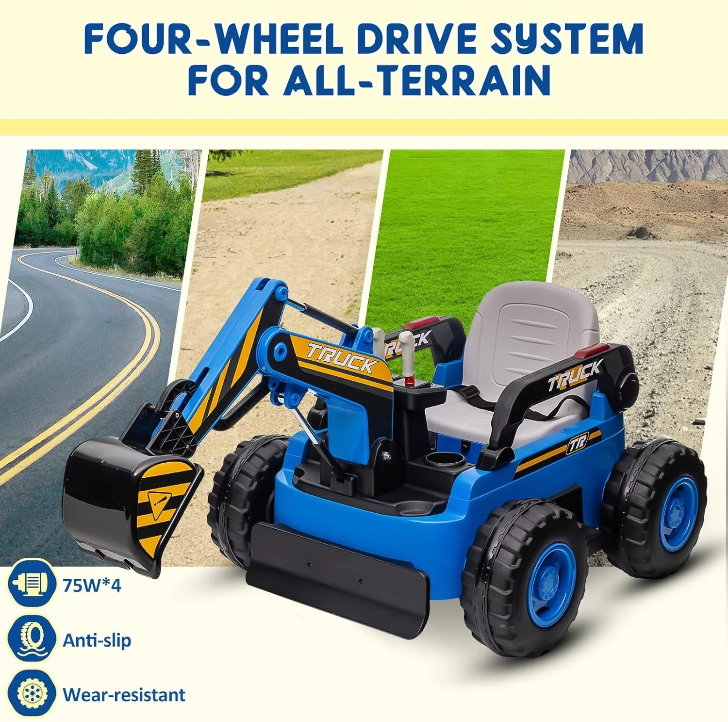 12V Kids Ride-On Excavator 4WD Battery-Powered Sand Digger with Remote Control - Image 19