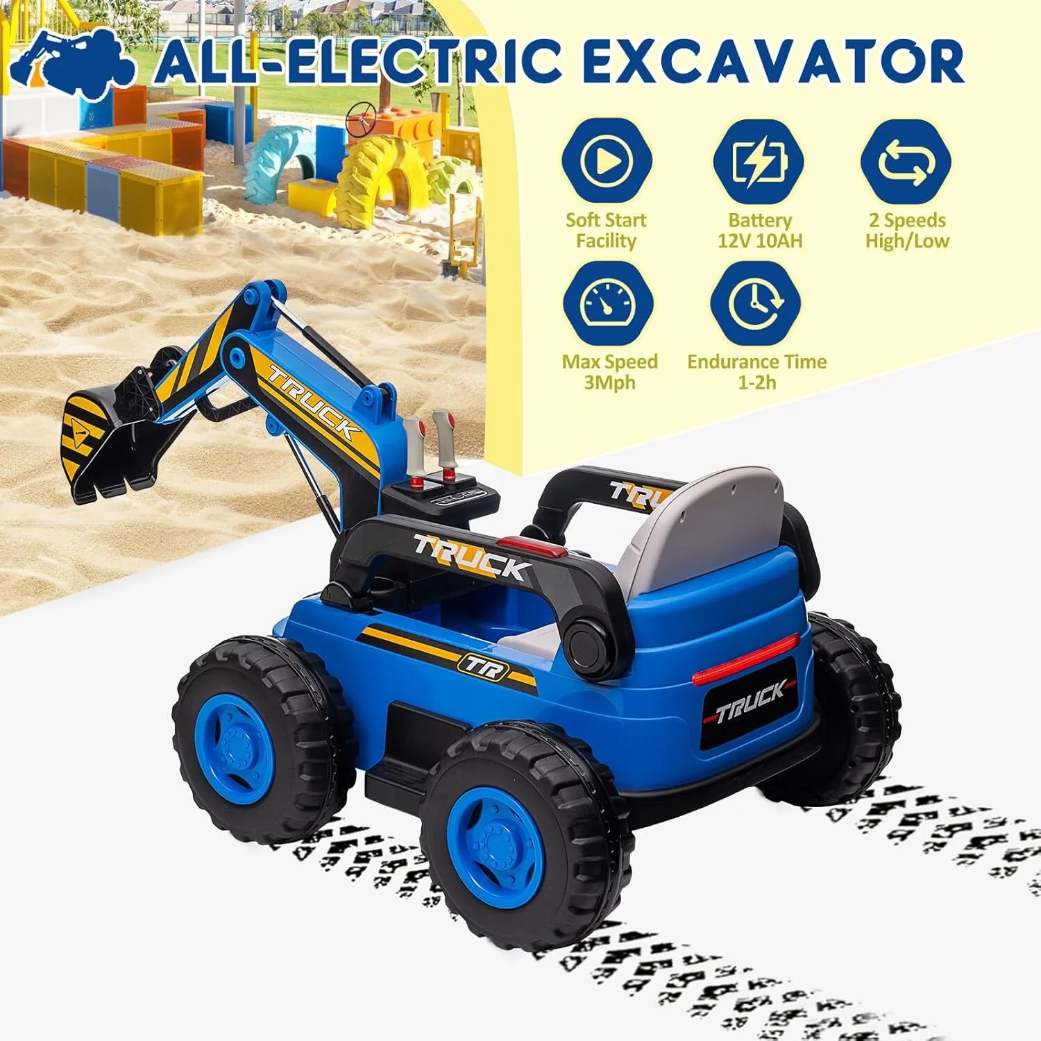 12V Kids Ride-On Excavator 4WD Battery-Powered Sand Digger with Remote Control - Image 20