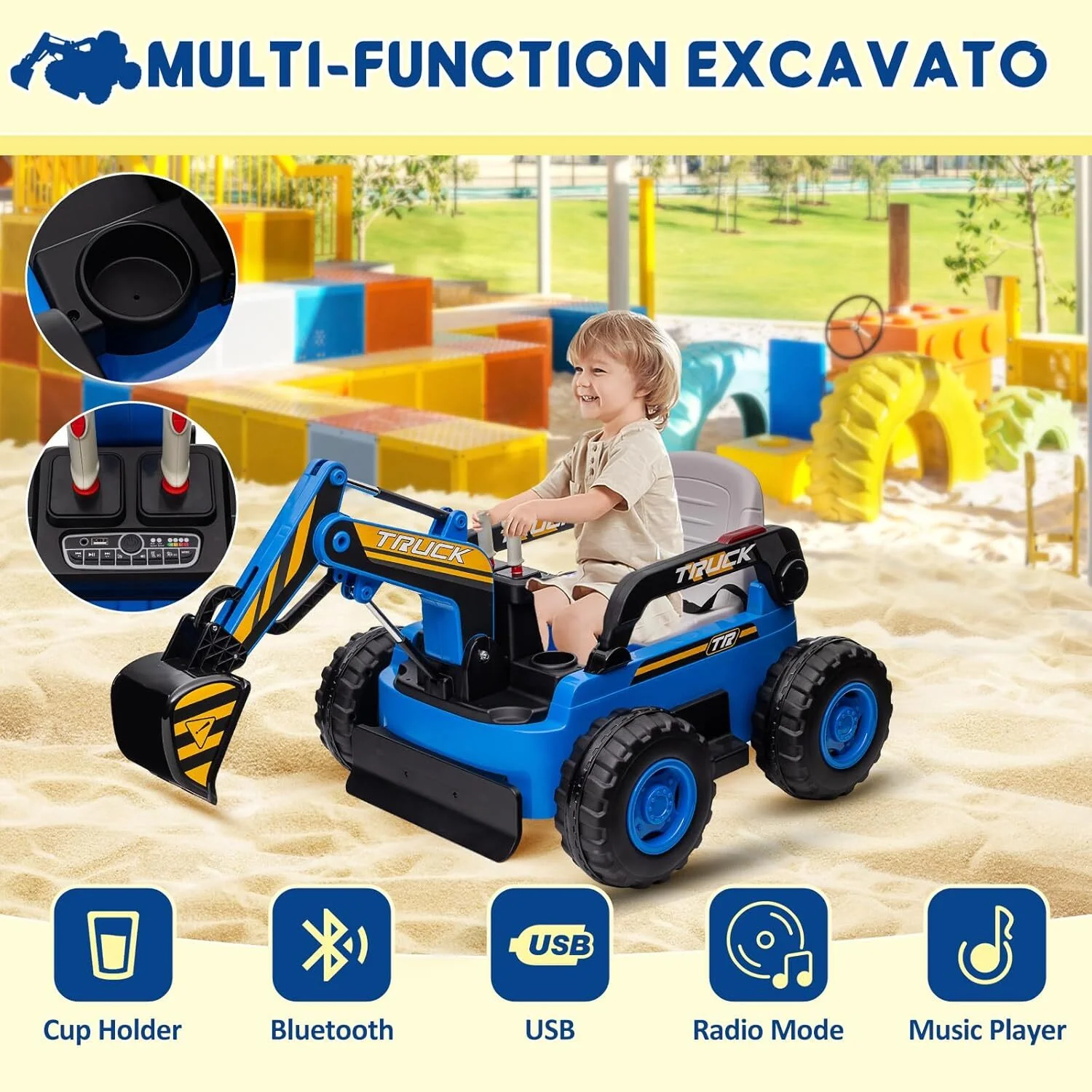 12V Kids Ride-On Excavator 4WD Battery-Powered Sand Digger with Remote Control - Image 21