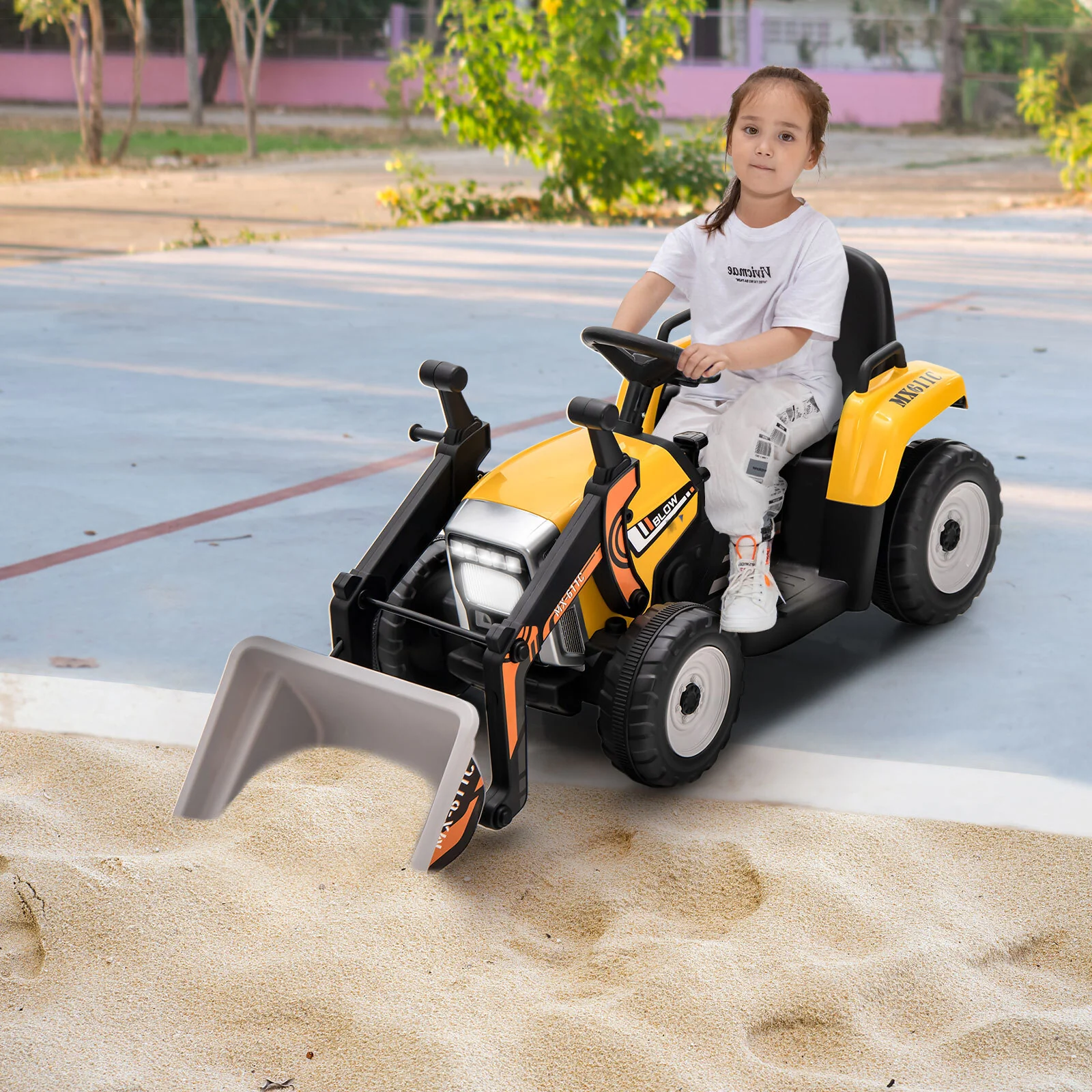 12V Battery-Powered Kids Ride-On Excavator Loader Digger with Adjustable Arm Yellow - Image 3