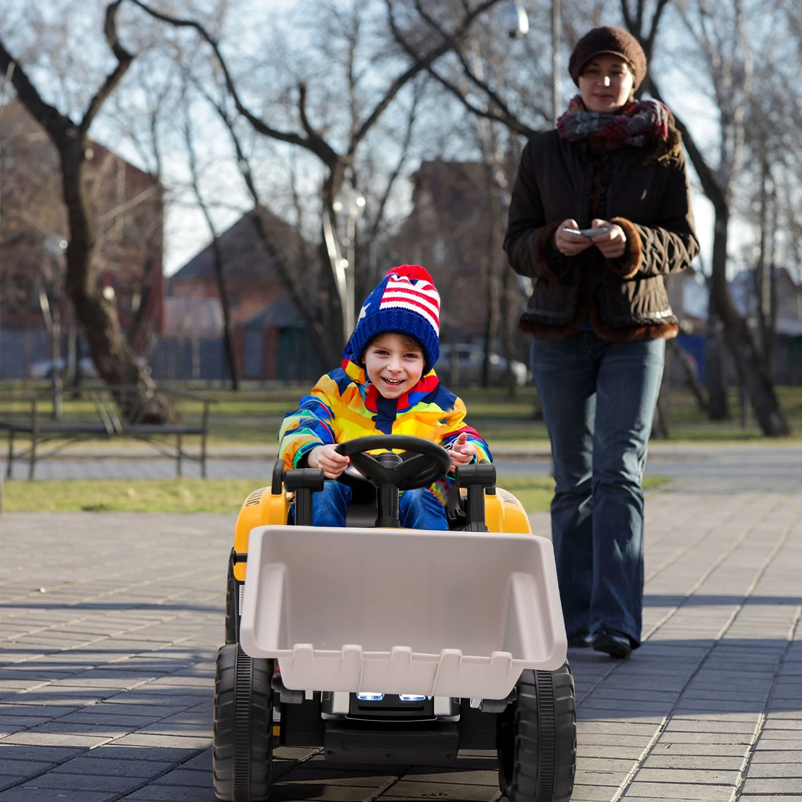 12V Electric Ride-On RC Excavator Digger Tractor with Digging Bucket for Kids Yellow - Image 4