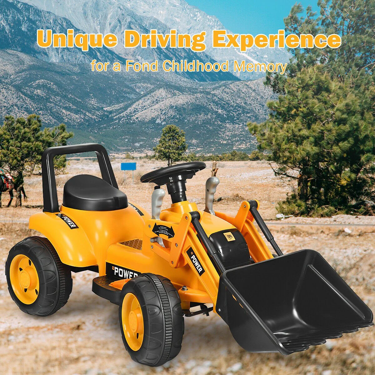 6V Battery-Powered Kids Ride-On Excavator Tractor with Digging Bucket Yellow - Image 4