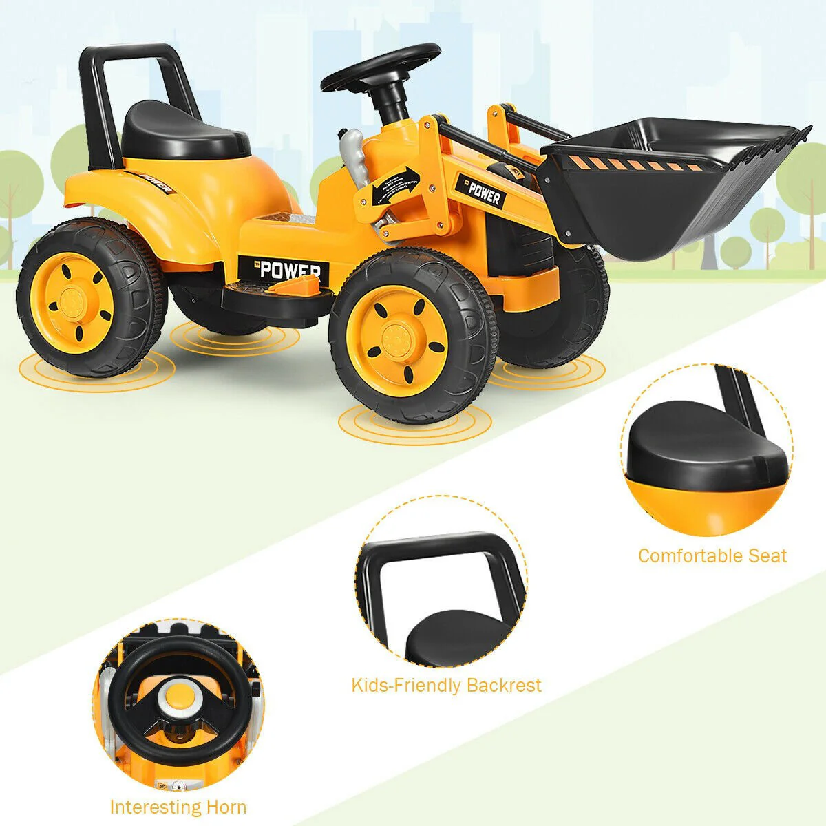 6V Battery-Powered Kids Ride-On Excavator Tractor with Digging Bucket Yellow - Image 7